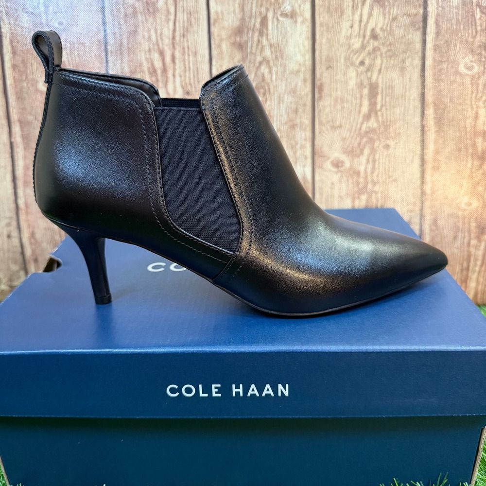 Cole Haan Neely Shootie Bootie Womens Size 7 Black Leather Pointed Toe Heel